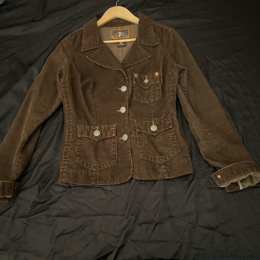 True religion Brown Corduroy Blazer jacket with Notched Lapels